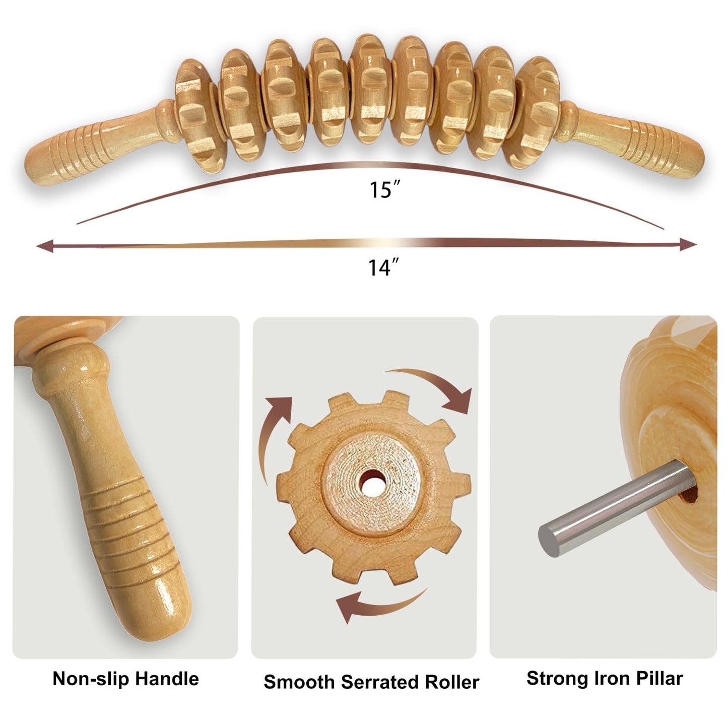 Deston Manual Massage Stick, Curved Wooden Handheld Roller Trigger Point Massager for Fascia, Cellulite, Muscle & Abdomen, Body Therapy Massager, Belly Relief Tool, White