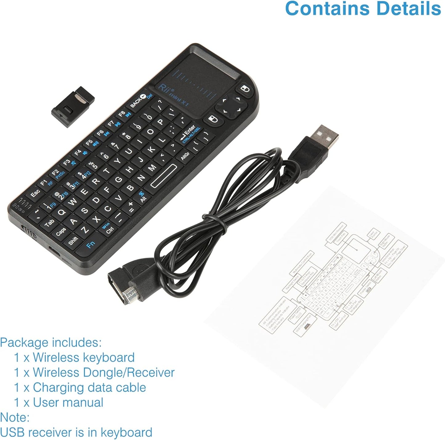 Beastron 2.4G PS3. X1-Black Rii Mini Wireless Keyboard with Touchpad Mouse,Lightweight Portable Controller with USB