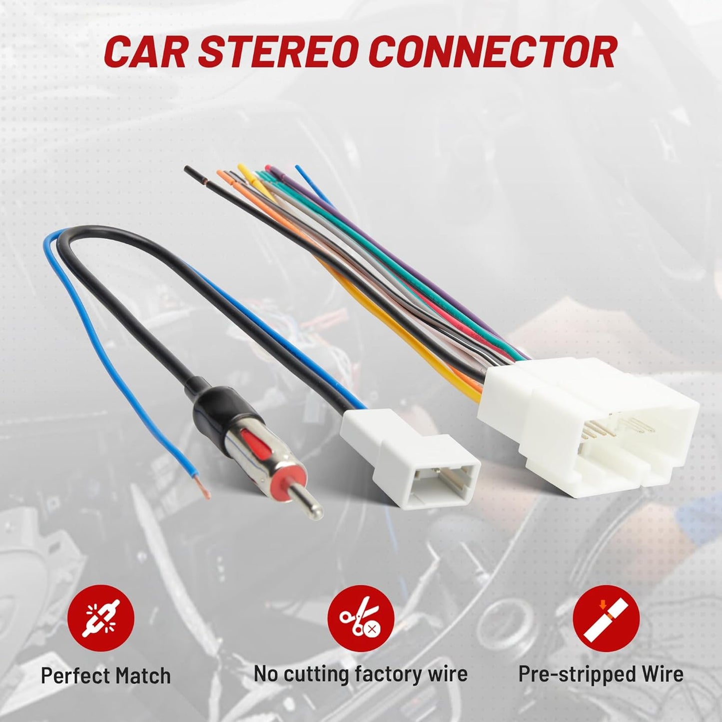 1998-2005 1998-2002 2005-2006 RED WOLF Radio Wire Harness w/Antenna Adapter for Select Honda Civic Accord, Acura MDX