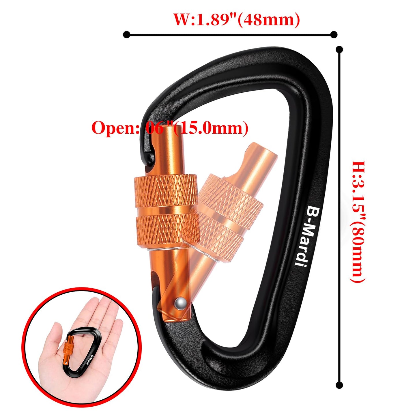 B-Mardi Carabiner Clips Heavy Duty 12kN (2697 lbs)-Lightweight Locking Carabiners for Camping, Hiking, Hammock, Dog Leash Harness, Outdoor and Gym etc, Keychains& Utility ﻿