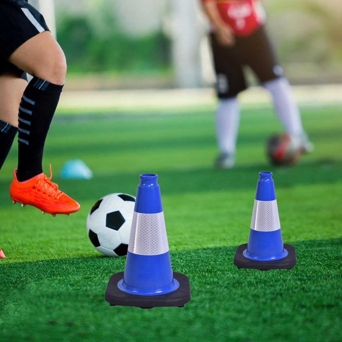OranclUS 8 Pack 12 Inch Blue Safety Cones Durable with Black Base, Driveway Markers, Skating Practice, Pet Agility Training, Parking Lot Use (8, Blue, 12 Inch)
