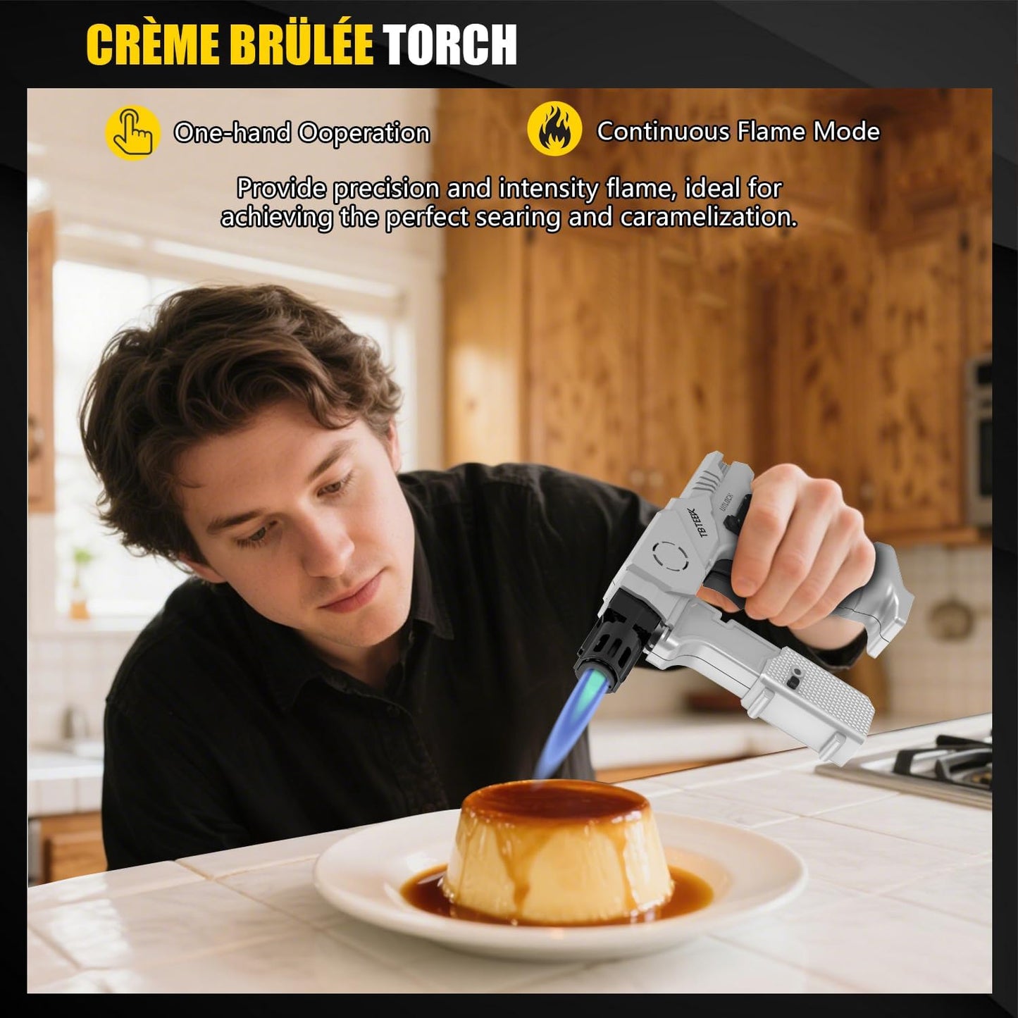 TBTeek Torch Lighter - Refillable Butane Kitchen Blow Torch with Adjustable Flame & Safety Lock | Dual Height Design