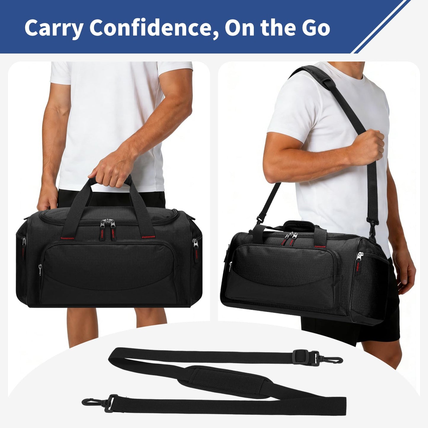 LONALIA 30L Gym Sport Duffle Bag - 17 inch Carry on Weekender Overnight Bag for Travel, Workout, Fitness (Black-30L)