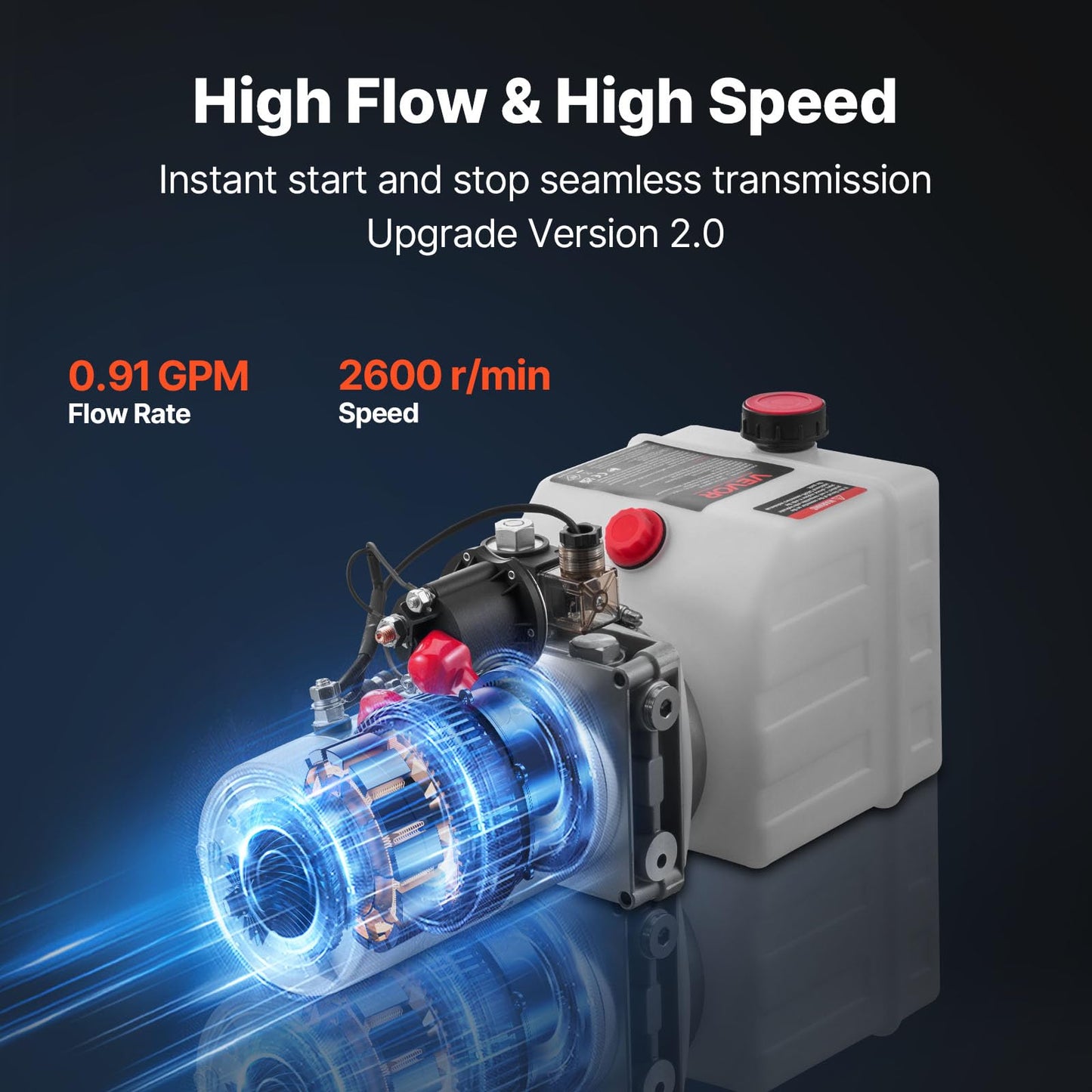 VEVOR 4 Quart Hydraulic Power Unit, Single Acting Dump Trailer Pump, 3200 PSI Max Relief Pressure & 0.91 GPM Flow Rate, DC 12V Hydraulic Pump with Metal Reservoir for Dump Trailer Car Lifting