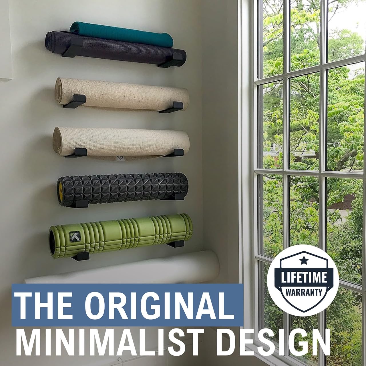StoreYourBoard Yoga Mat Storage Rack, Large, Foam Roller Wall Hooks, Exercise Mat Holder, Fitness Gear Organizer (Large)