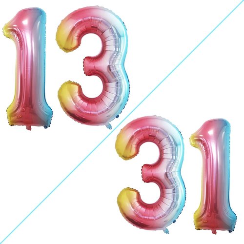 GOER Jumbo 42 Inch Number 13 Balloons - Sweet 13 Birthday Party Decorations | Rainbow Foil Helium
