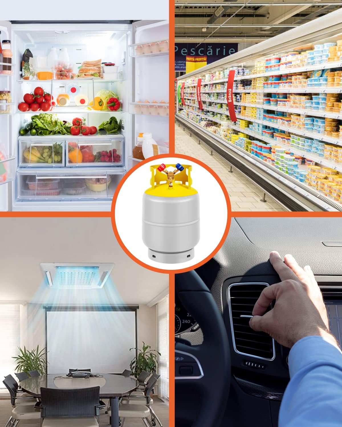 FAHKNS Refrigerant Recovery Tank 30 LB with 1/4 SAE Y-Valve Liquid/Vapor Reclaim Tank AC Freon Recovery Tank Refrigerant Recovery Cylinder Tank Reusable Cylinder Tank Without Float Switch Gray Yellow