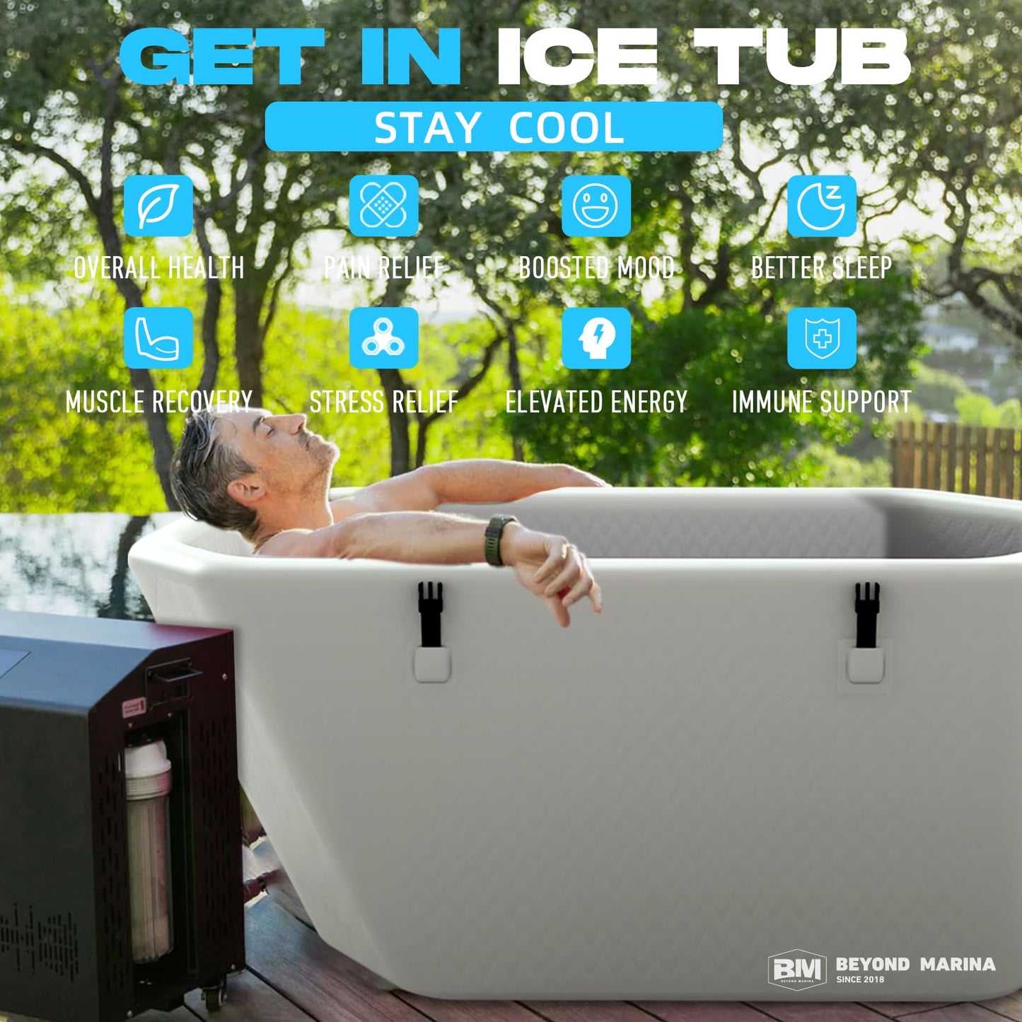 Inflatable Ice Bath Tub for Athletes - Slanted-Edge Cold Plunge Tub Compatible Water Chiller, Insulated Lid, EVA Groundsheet, Backpack, 155 Gallon, 61" L x 31.5" W x 24.8" H