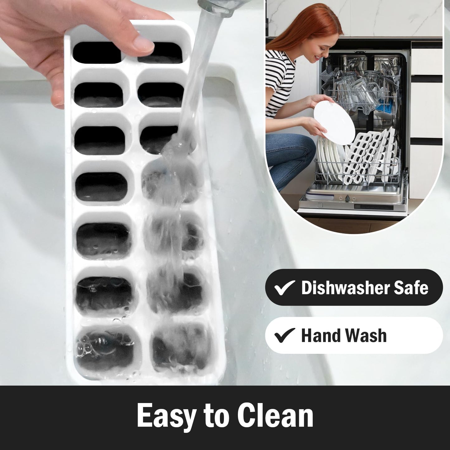 DclobTop Ice Cube Trays with Lid and Bin, Ice Trays for Freezer - Easy to Release Silicone Mold, Stackable Reusable Plastic Molds for Cocktails, Whiskey, Drinks and Iced Coffee, BPA-Free