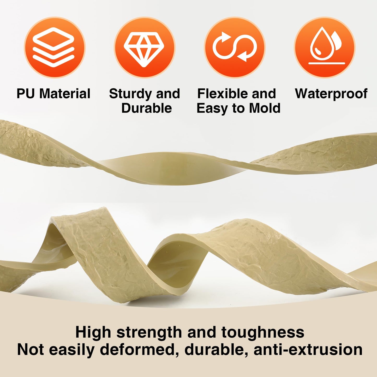Maasechs 4" W X 78.7" L Concrete Edge Form Mold Countertop Stamp Molds PU Texture Roll Stone Textured Rock Slate Floor Stamp Mat Form Liner Concrete Texturing Skin for Outdoor DIY Column Wall Edging