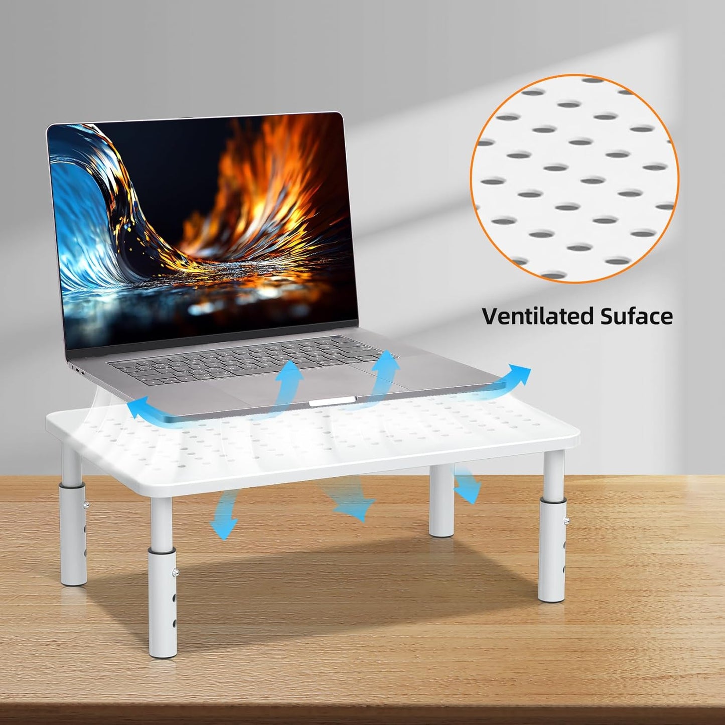 3 PS4, 20KG,White Bracwiser Monitor Stand Riser, Metal Computer Stand, Height Adjustable Screen Riser with Mesh