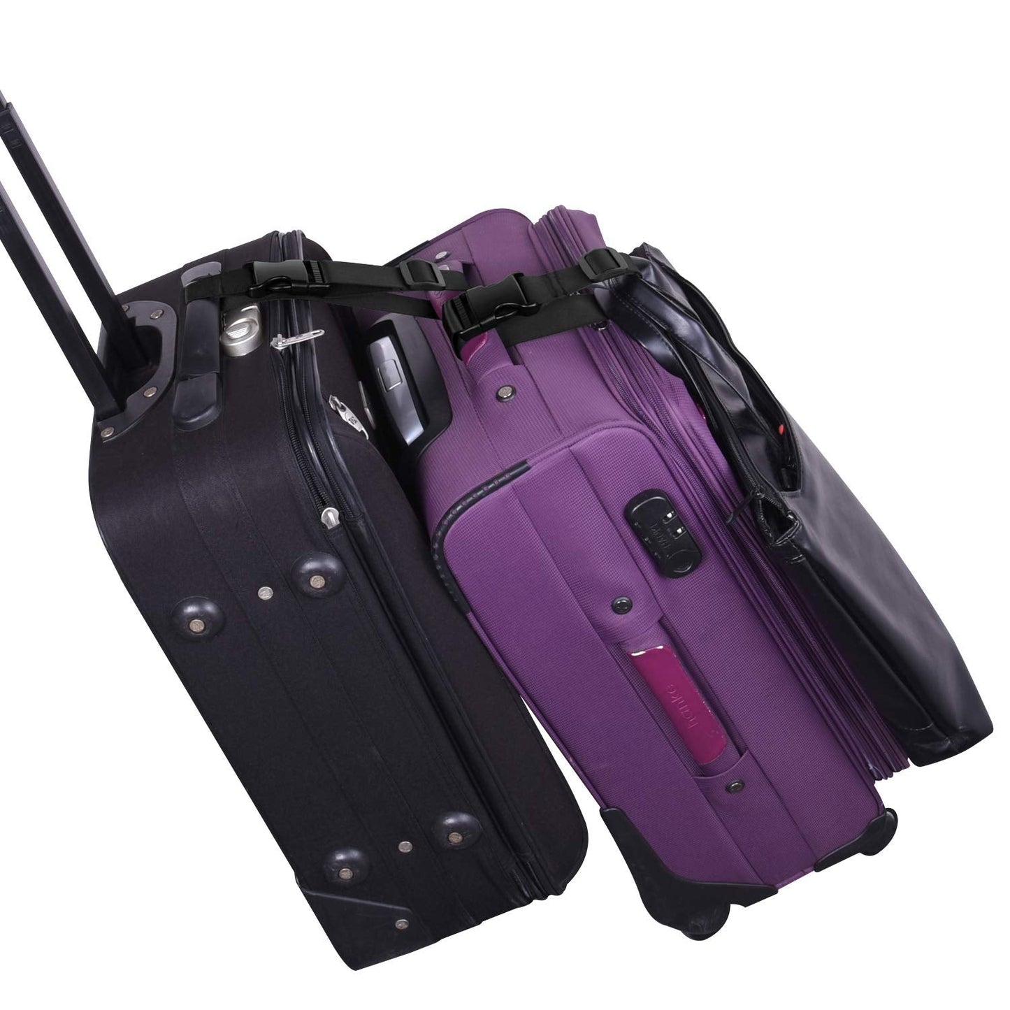 Wisdompro 2 Pcs Add a Bag Luggage Strap, Heavy Duty Adjustable Suitcase Belt Travel Attachment Travel Accessories for Connecting Your Luggage Together - Black