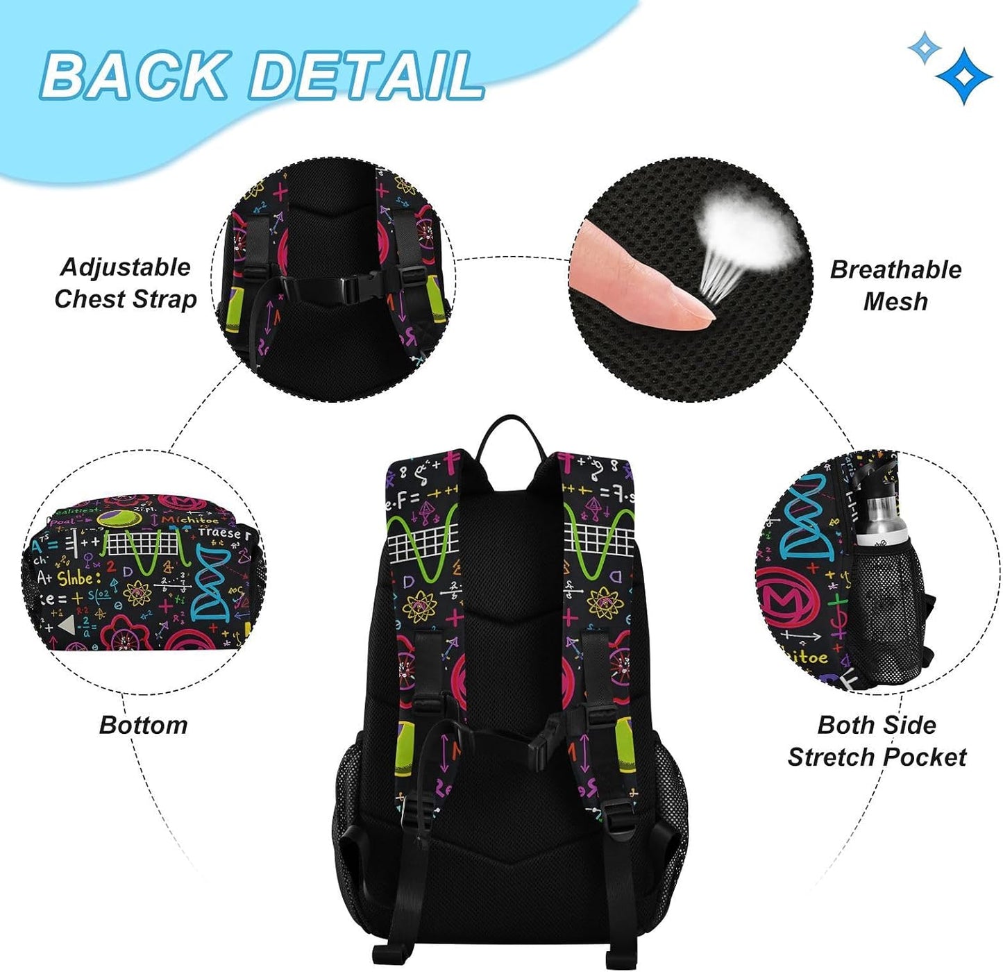 Backpack Set Pack ALAZA Colorful Math Science Geometric and Lunch Bag Back Bookbag Cooler Case Kits