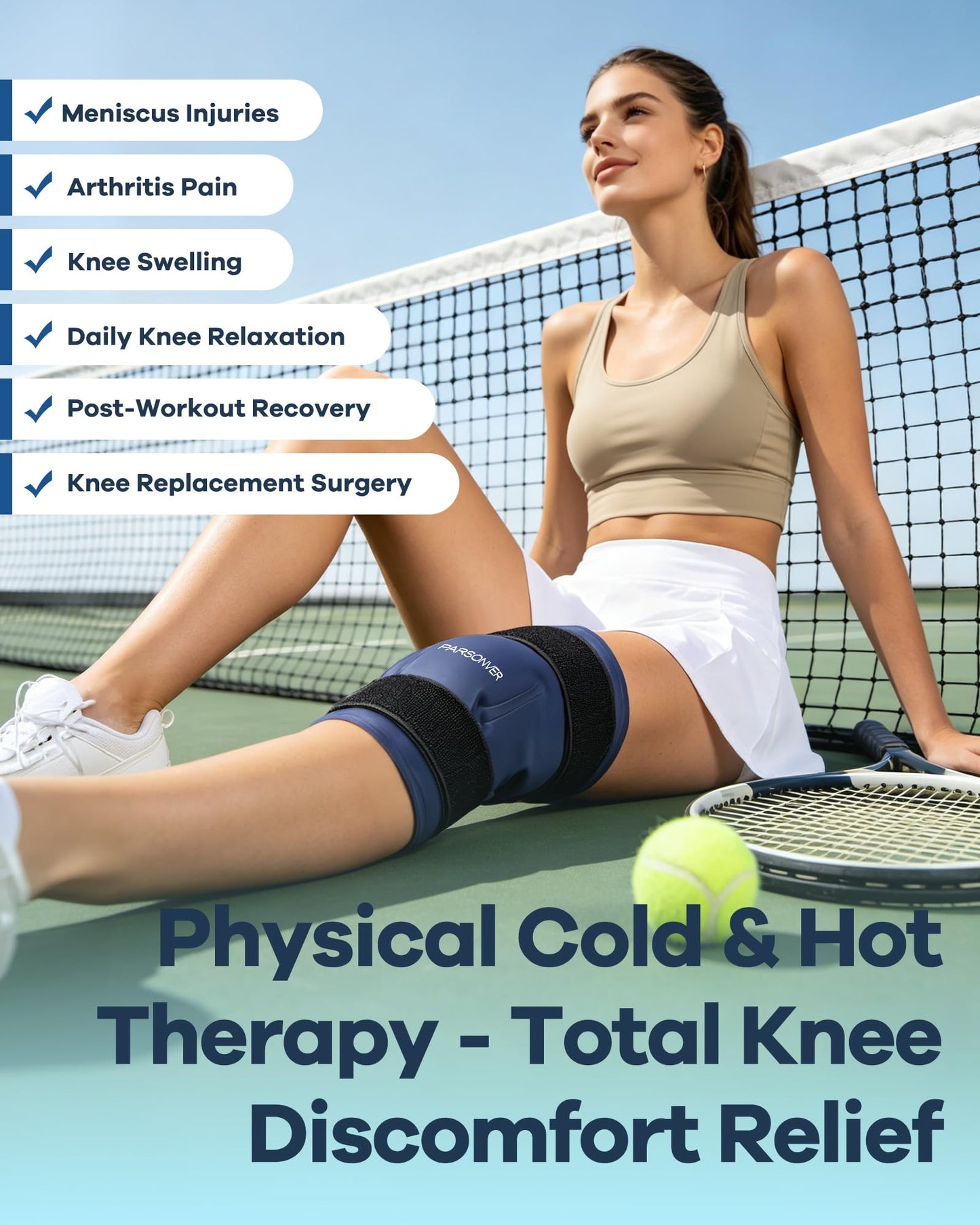 Knee Ice Pack Wrap 60-Minute Long-Lasting Ice Pack for Knee Pain Relief, Reusable Gel Ice Wrap for Leg Injuries, Swelling, Knee Replacement Surgery, Cold Therapy for Arthritis, Meniscus Tear, ACL Blue