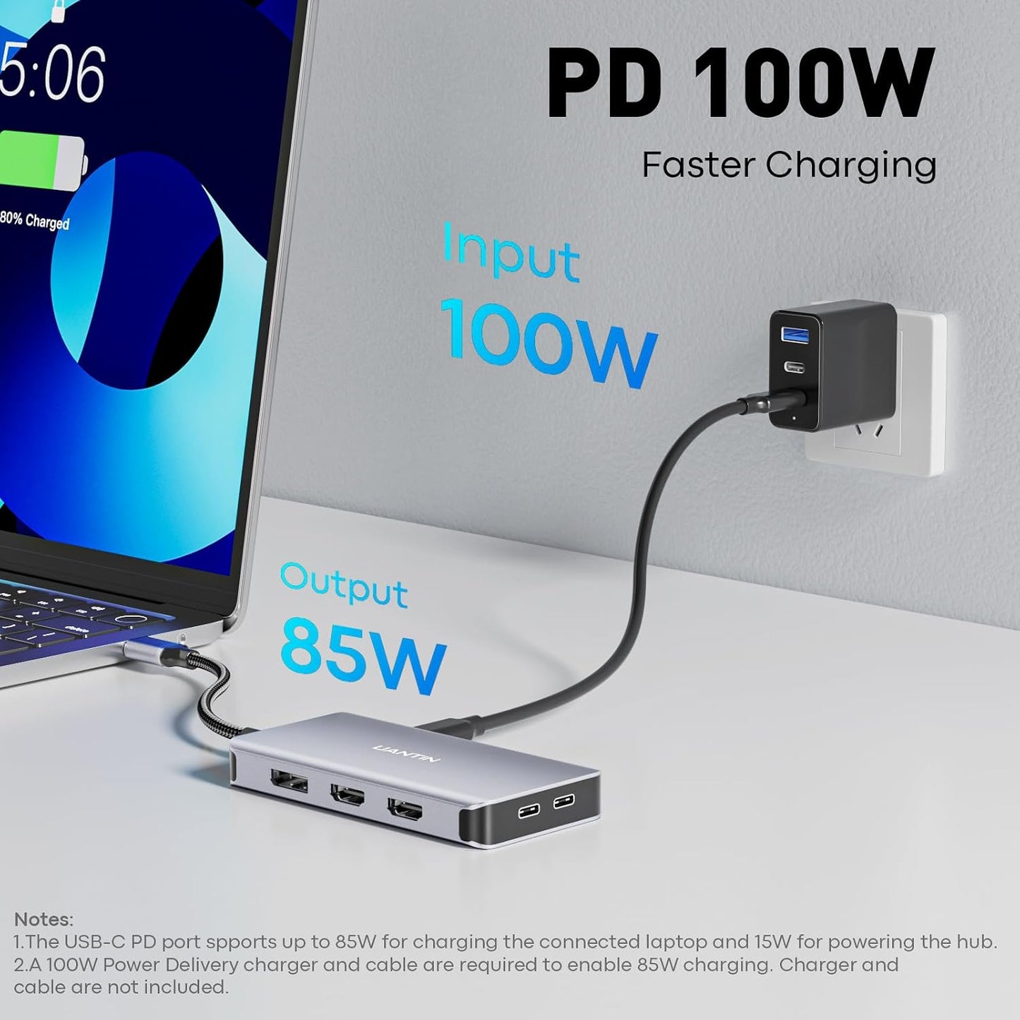 UANTIN 3 4K 60Hz 2 1Gbps 100W 2 USB C Docking Station Dual Monitor, Laptop Docking Station Monitors Triple Display