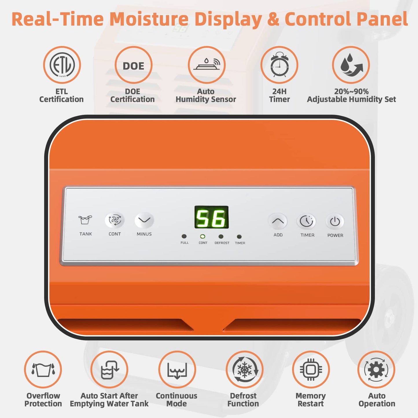 COSTWAY 163 Pints Commercial Dehumidifier, 4500 Sq.Ft Crawl Space Dehumidifier with Drain Hose, 24H Timer, for Basement, Warehouse, Job Site (Orange)