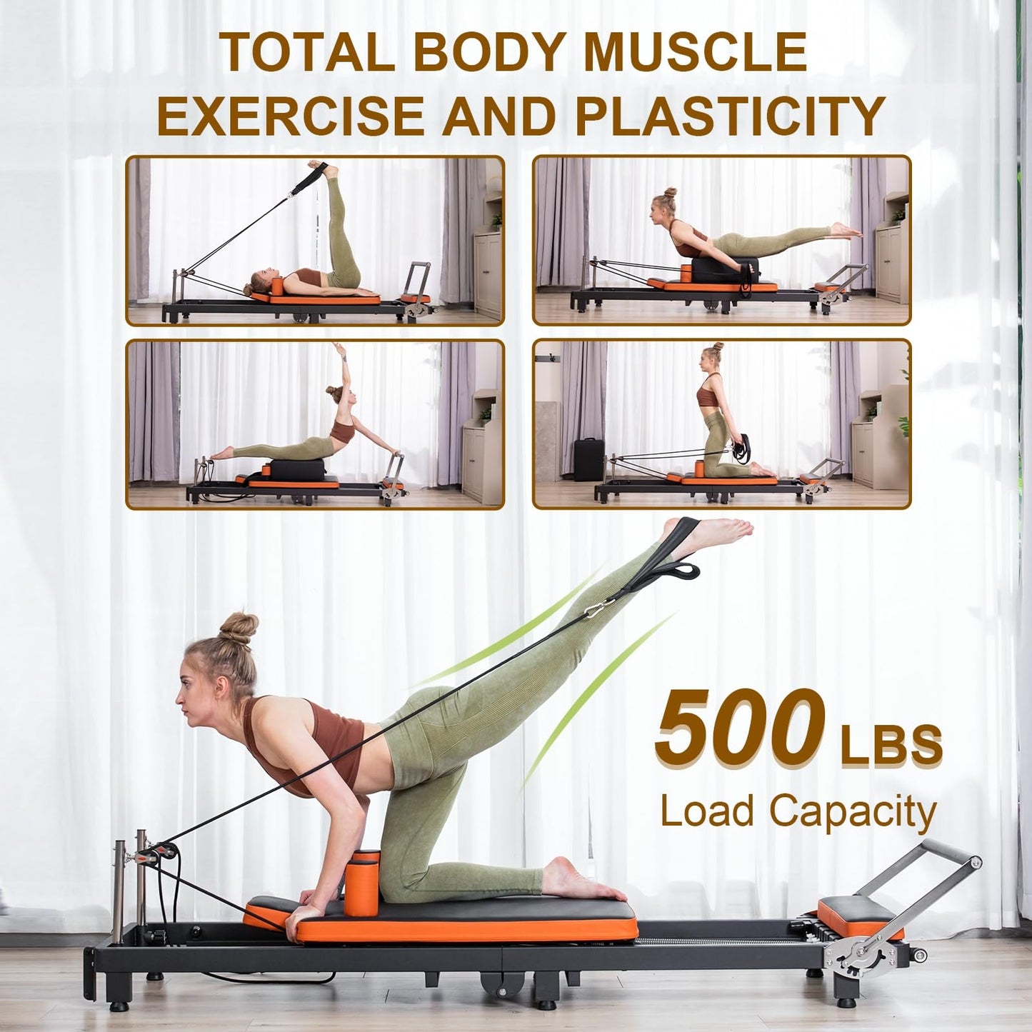 Pilates Reformer, Pilates Equipment for Home and Gym Workout, Foldable Pilates Reformer Machine (with Jump Board and Box), Suitable for Beginners and Advanced Users, up to 500 lbs