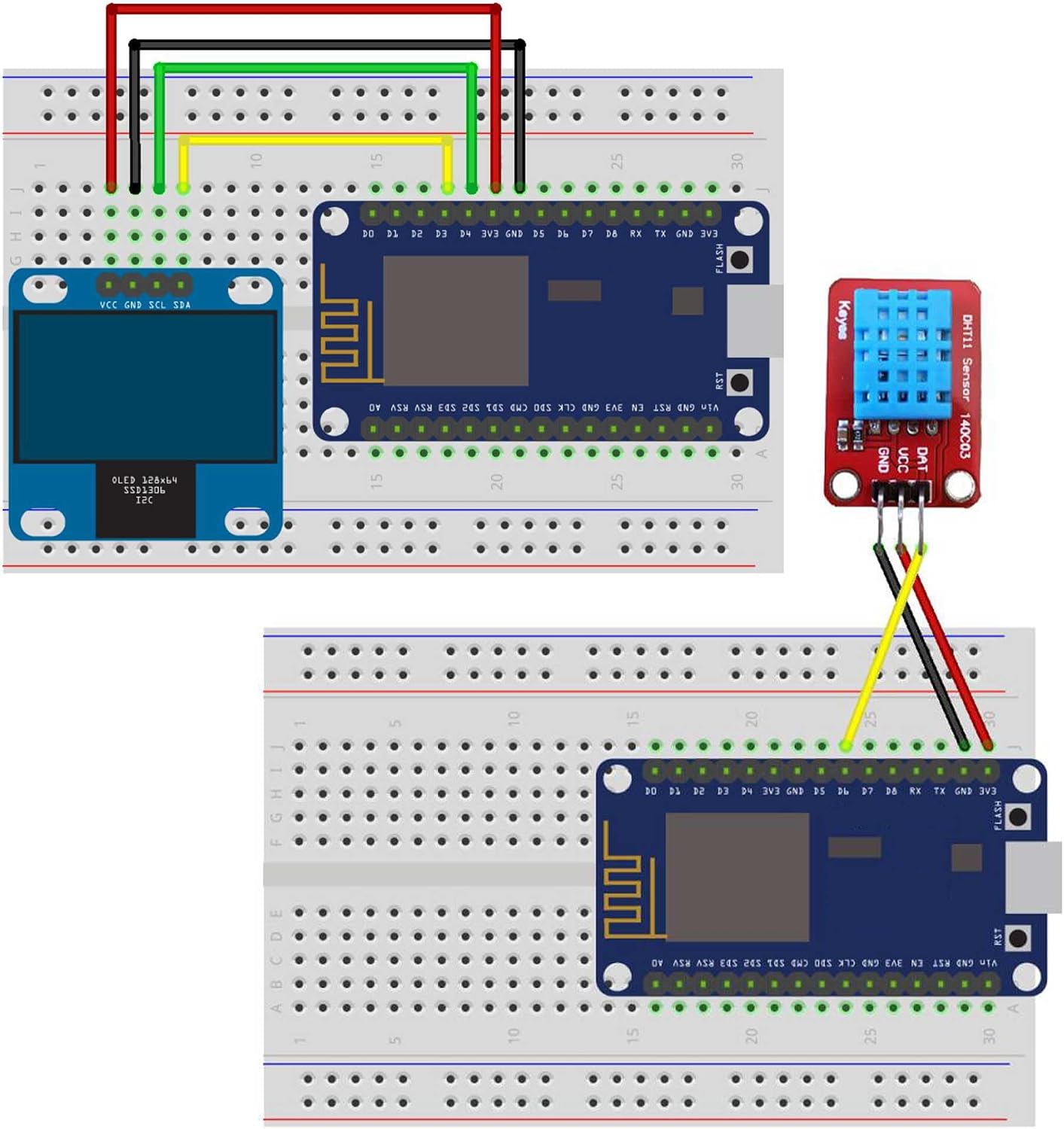 ALAMSCN DHT11 1.3" 128x64 Electronics Starter Kit,WiFi Development Board with Temperature Humidity Sensor OLED Display