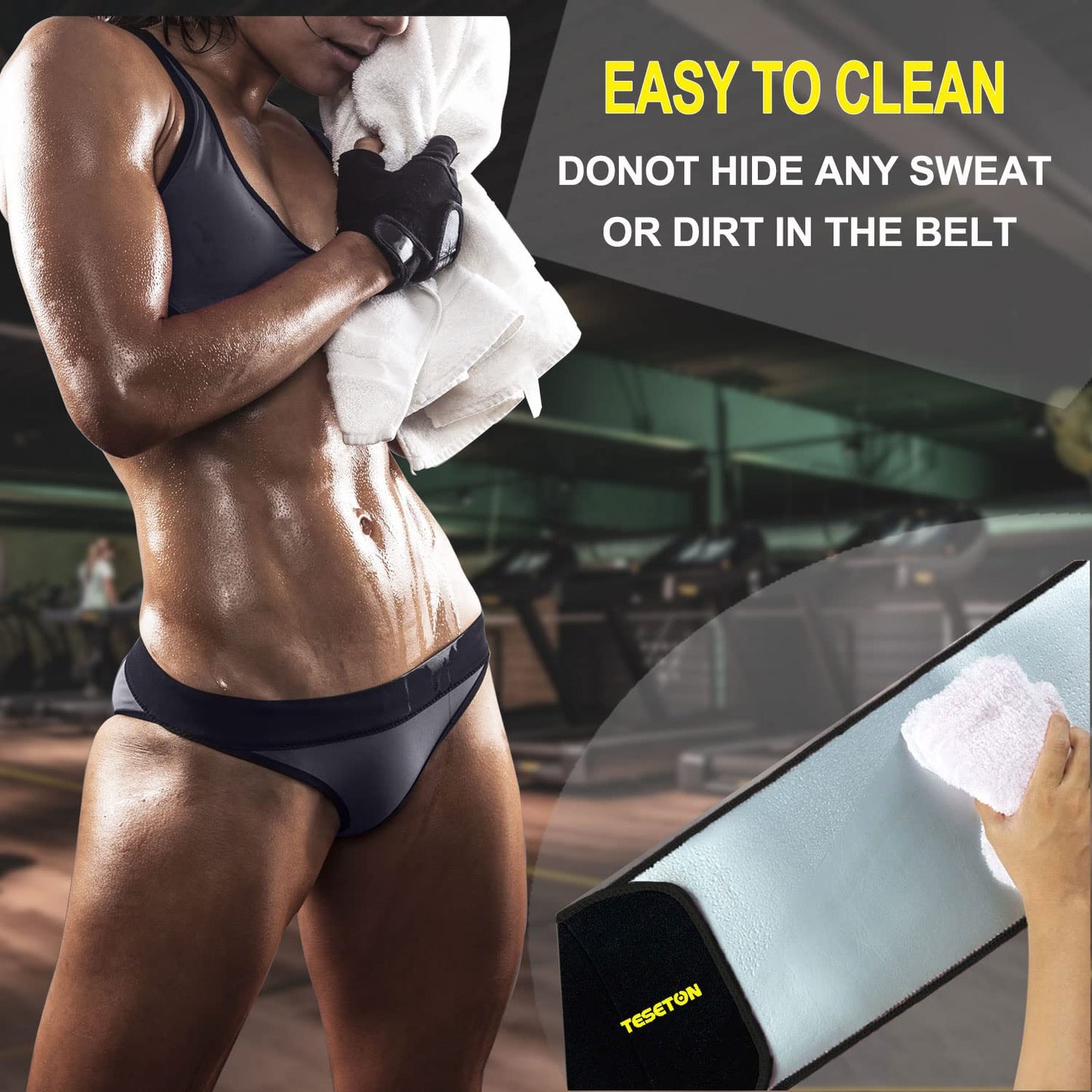 TESETON Waist Trainer for Men Women, Sweat belt for Men Women, Workout Waist Trimmer, Sweat Belt Sweatband Waist Sport Girdle Sauna Abdominal Belly for Fitness 01 Black M