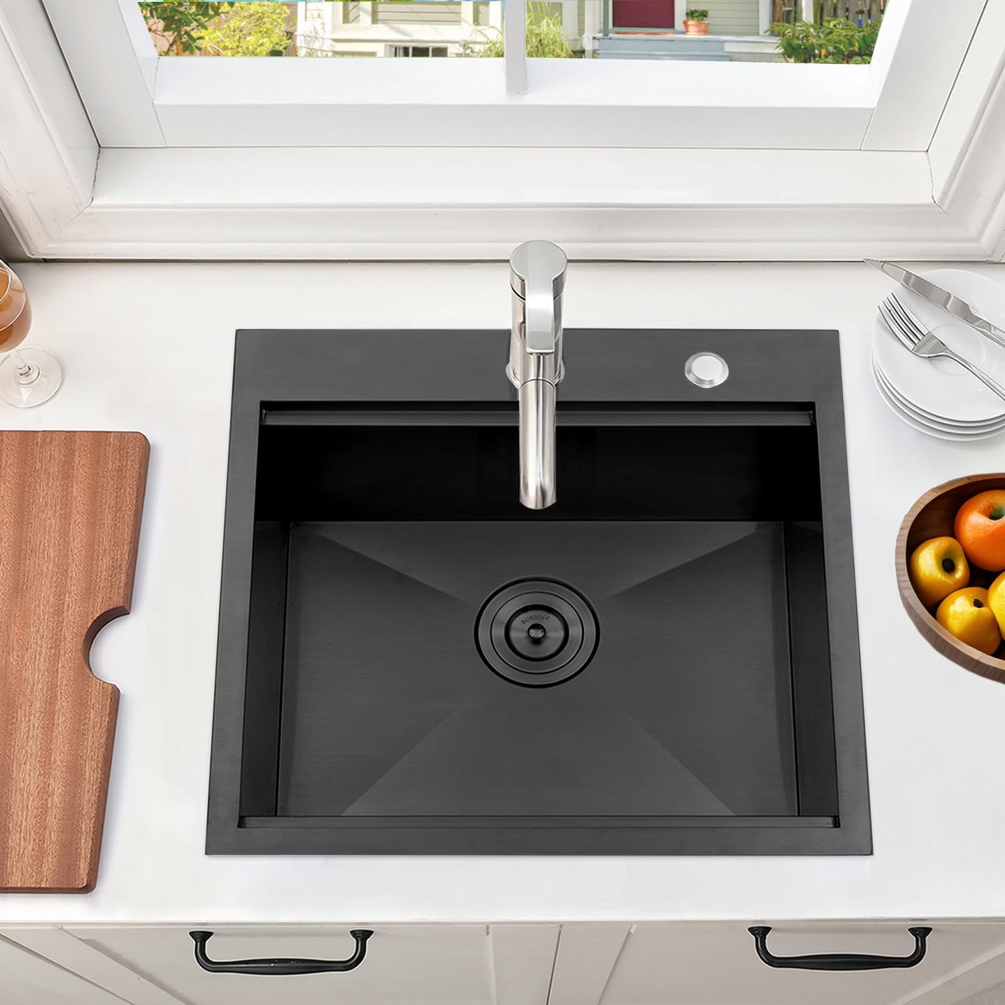 VCCUCINE 21x20 Inch Gunmetal Black Drop in Bar Sink Kitchen Sink Workstation,Topmount RV Small Kitchen Sink,16 Gauge Stainless Steel Wet Bar Sink,Outdoor Single Bowl,Prep Sink with Accessories