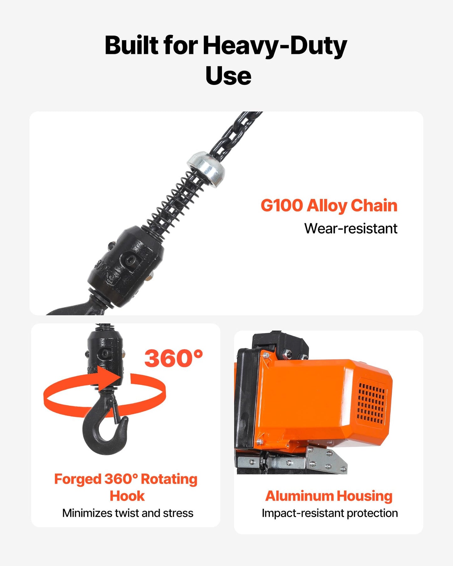 VEVOR 1100 lbs Electric Chain Hoist 15 FT Lifting Height, 120V Electric Hoist, Single Phase Overhead Crane with G100 Chain, 10 ft Wired Remote Control for Garage, Shop, Hotel, Home