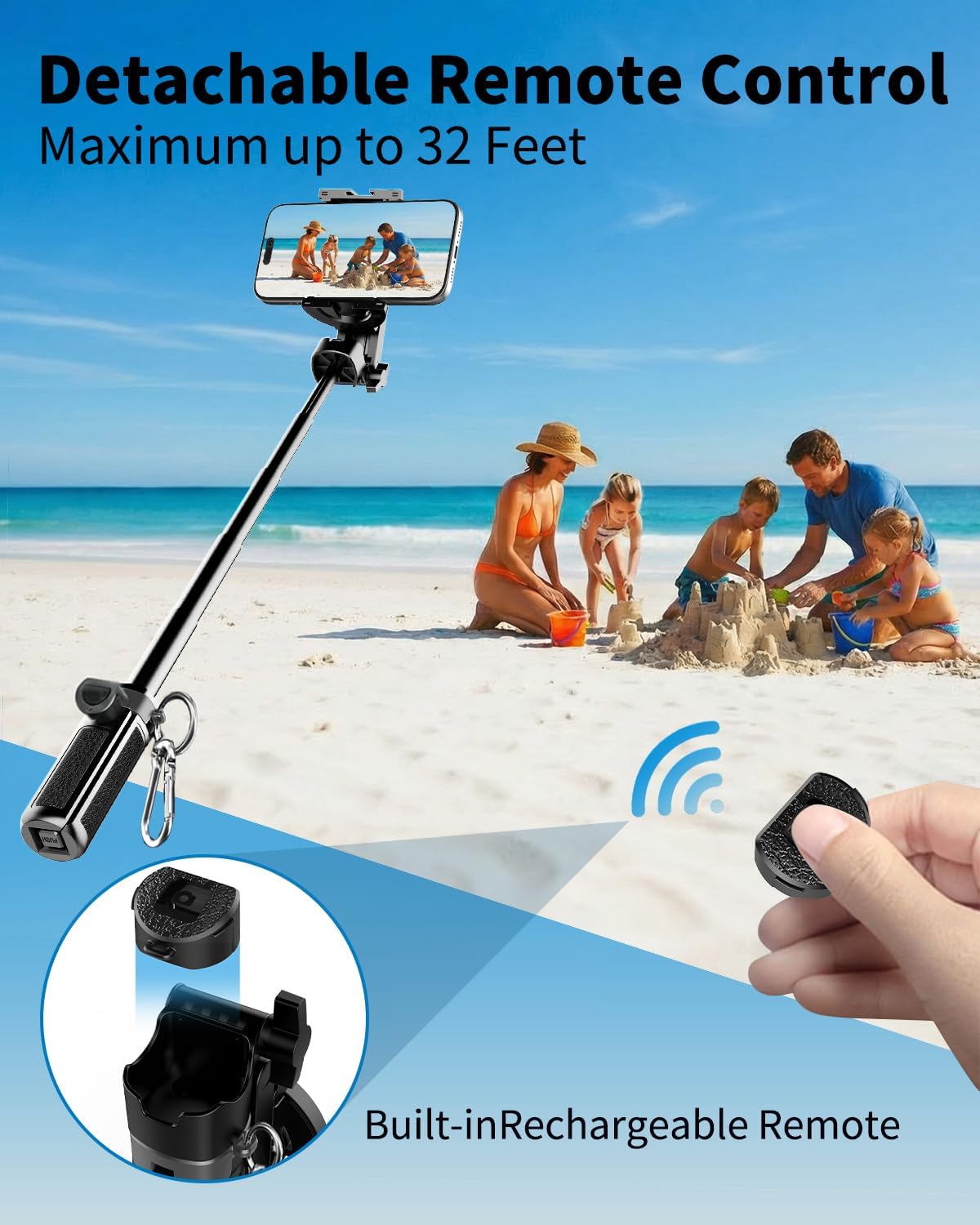 Betunich 4-in-1 Magnetic Mini Selfie Stick Tripod, Extendable Phone Stand with Wireless Remote, Pocket Size for Travel