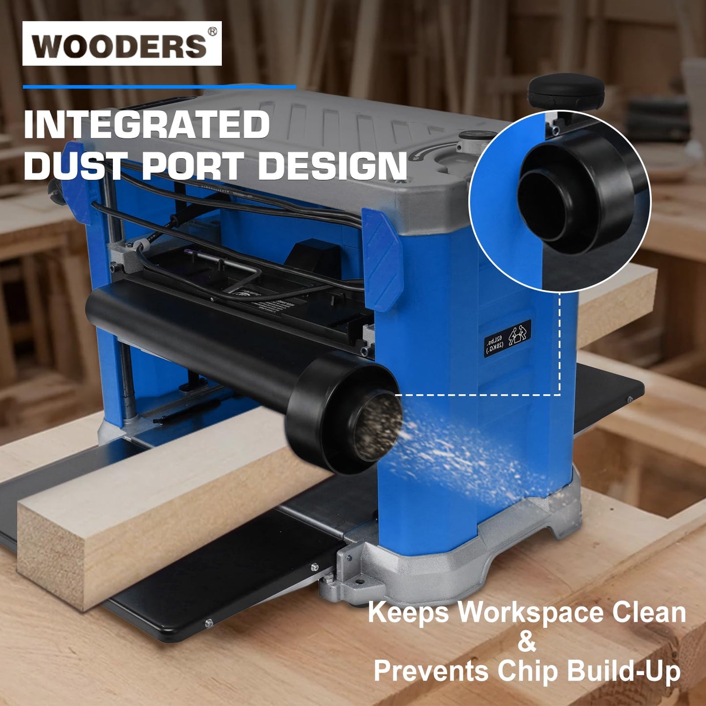 WOODERS 13-inch Thickness Planer, 15Amp, 2000W, 10000RPM, All Copper Motor, Dual-Blade Cutterhead, Includes 2 Extra Planer Blades, Height Indicator, Overload Protection, for Hard & Soft Wood working
