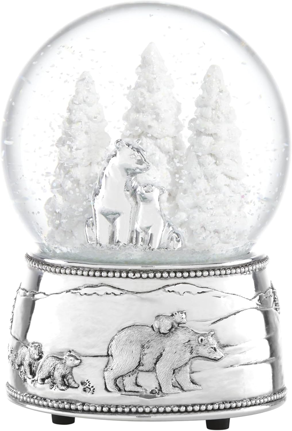 Reed & Barton Musical Snow Globe - North Pole Bound Polar Bears | Silver-Plated Winter Decor (1 Piece)