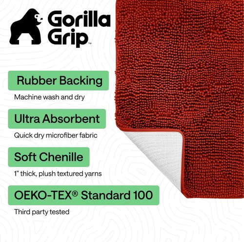 GORILLA GRIP Bath Rug Mat - Thick Soft Absorbent Chenille | Quick-Dry Microfiber, 30x20, Sunset Orange
