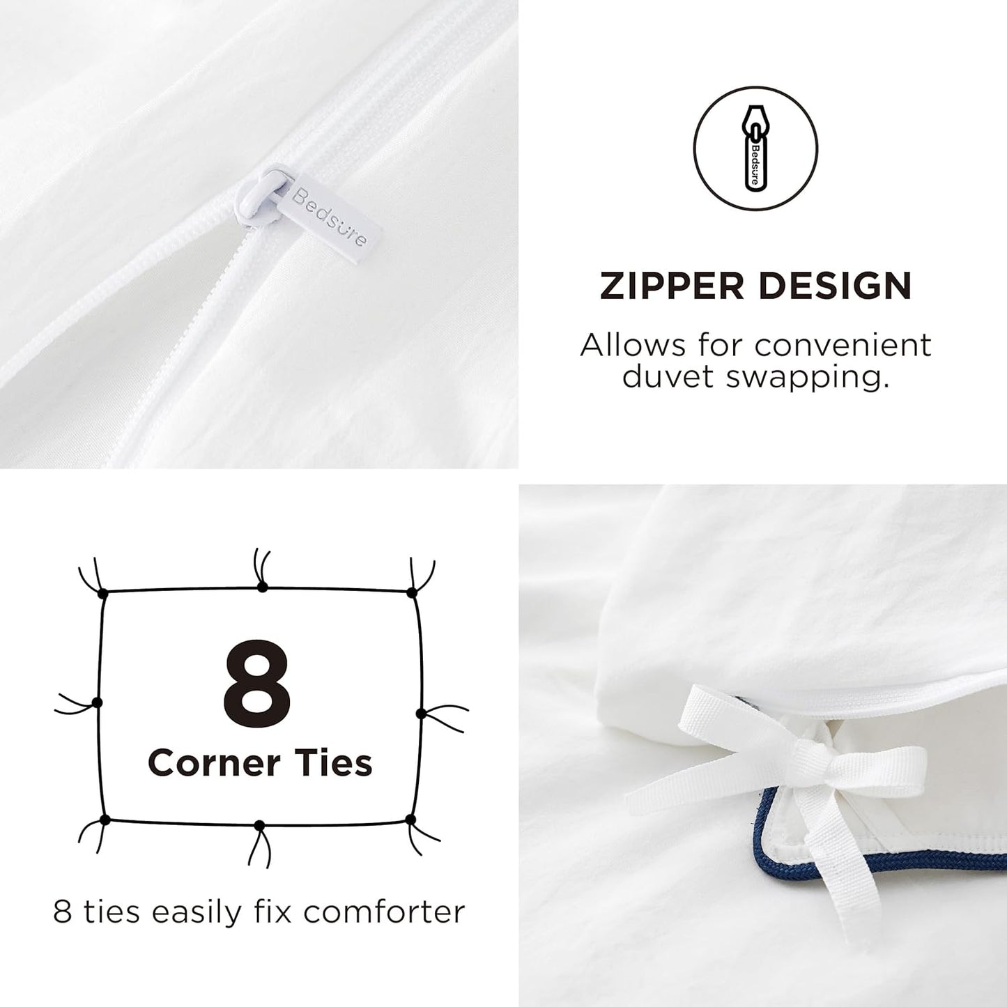 Bedsure Duvet Cover Set - King Size 4-Piece Extra Soft Cotton-Like Bedding in White | Zipper Closure & Fitted Sheet