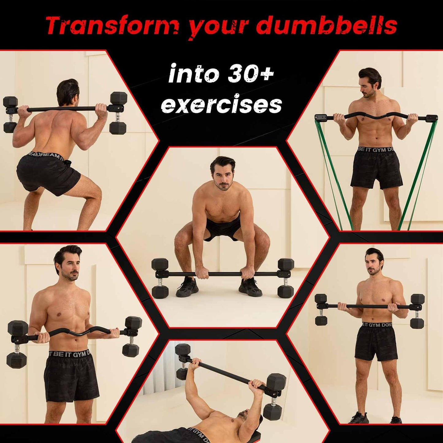 MARCHMARS Dumbbell Barbell Converter Bar, Adjustable Barbell Bar for Home Gym, Compatible with Most Dumbbells, All-Metal Dumbbell to Barbell Converter for Weight Lifting and Strength Training