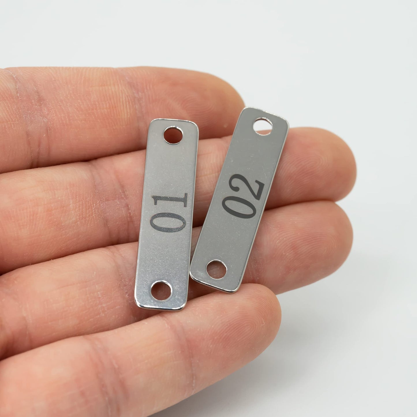 StayMax Small Stainless Steel Rectangle Numbered Tags with Two Holes 4cm*1cm (1-20)