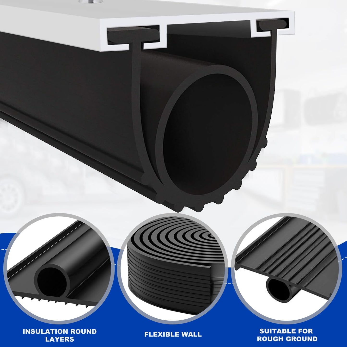 DGSL Garage Door Seals Bottom Rubber Weather Stripping Kit Seal Strip Replacement, Weatherproof Threshold Buffering Sealing Rubber 5/16 Inch T Ends (10 FT, Black, U+O & Aluminum Tracks)