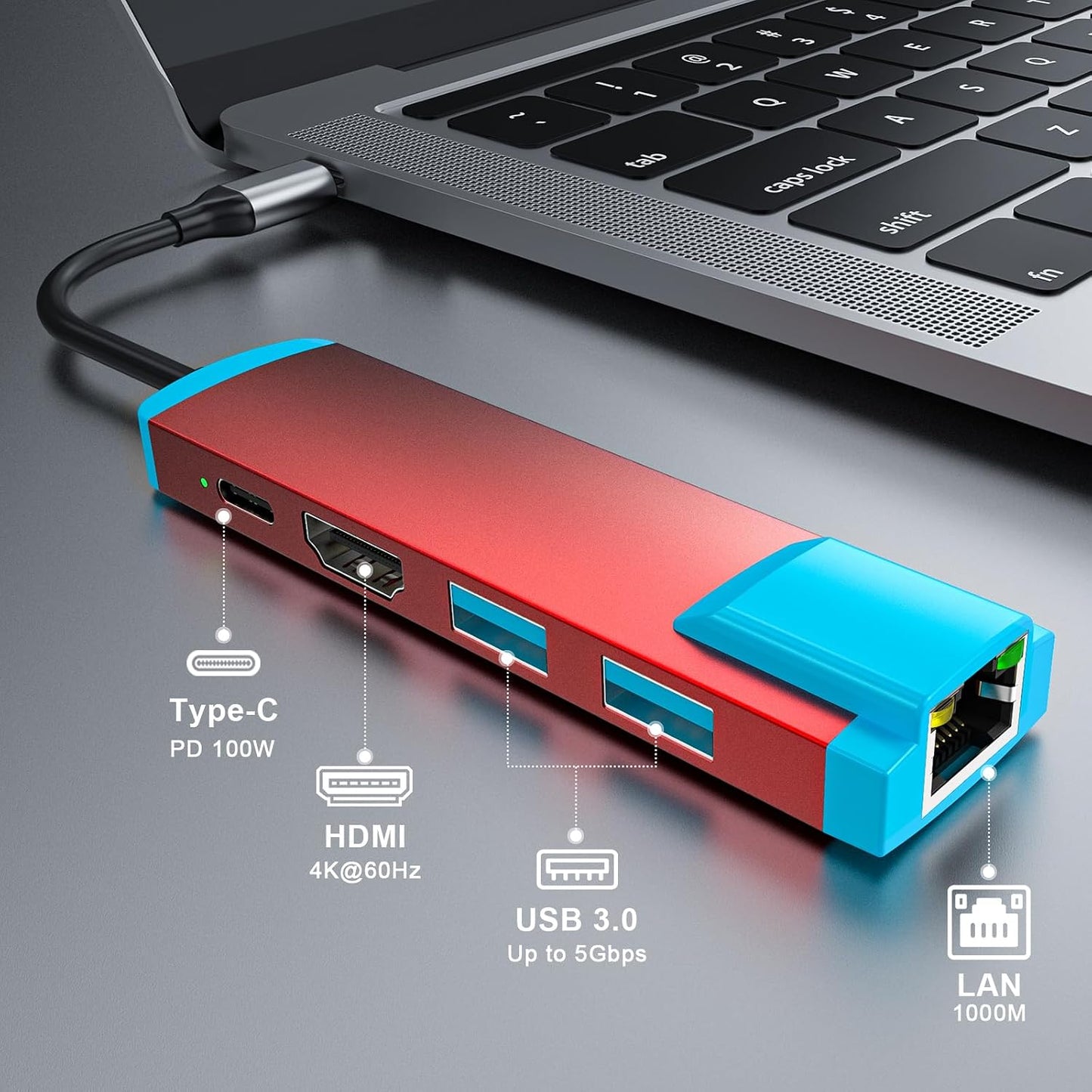 LA NREUCETS 2,USB 4K@60Hz 3.0 Port/1000M 2/Switch/Switch USB C to HDMI Adapter for Switch C Docking Station with HDMI