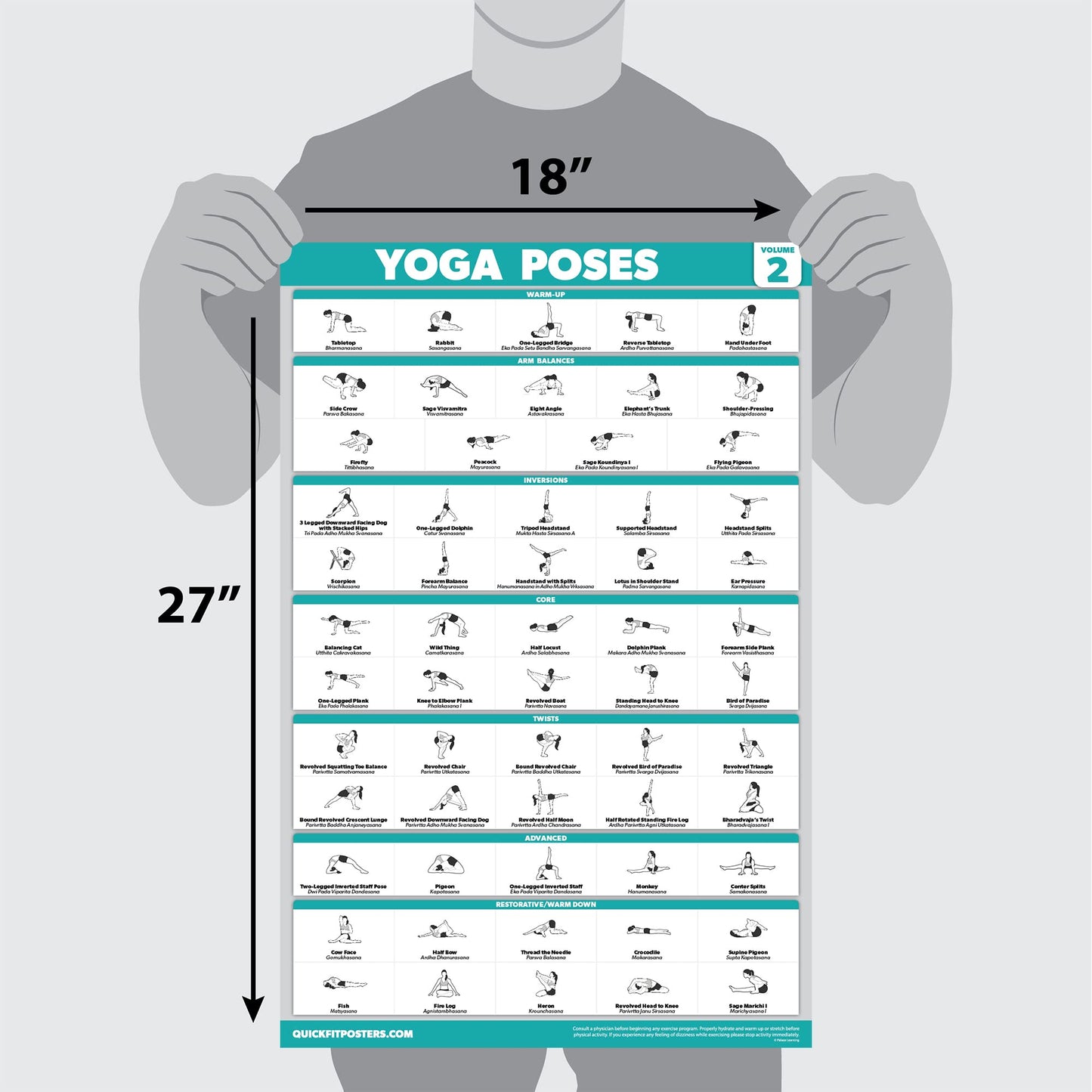 4 Pack - Pilates Workout Volume 1 & 2 + Yoga Poses Volume 1 & 2 - Exercise Poster Set (18 x 24, LAMINATED)