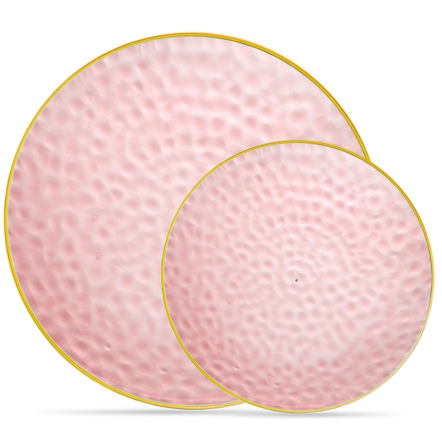 PLASTICPRO 128 Piece Combo Plates Set includes 64-7'' inch Plate & 64-10'' inch Plates Pink Hammered Plastic Party Plate Premium heavyweight Elegant, Disposable, Tableware, Dishes,
