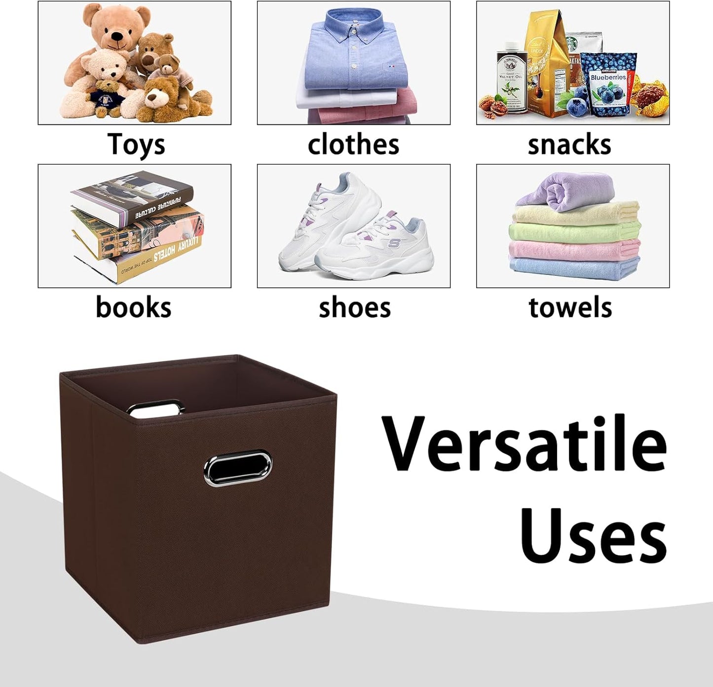 Skiennix Foldable Storage Cubes - Fabric Organizer Baskets with Dual Handles | Coffee Color