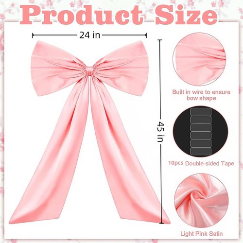 Giant Pink Bow Decor - 45x24 Inch Oversized Satin Ribbon Bow | Blush Wall Decor for Coquette Room & Ballerina Birthday
