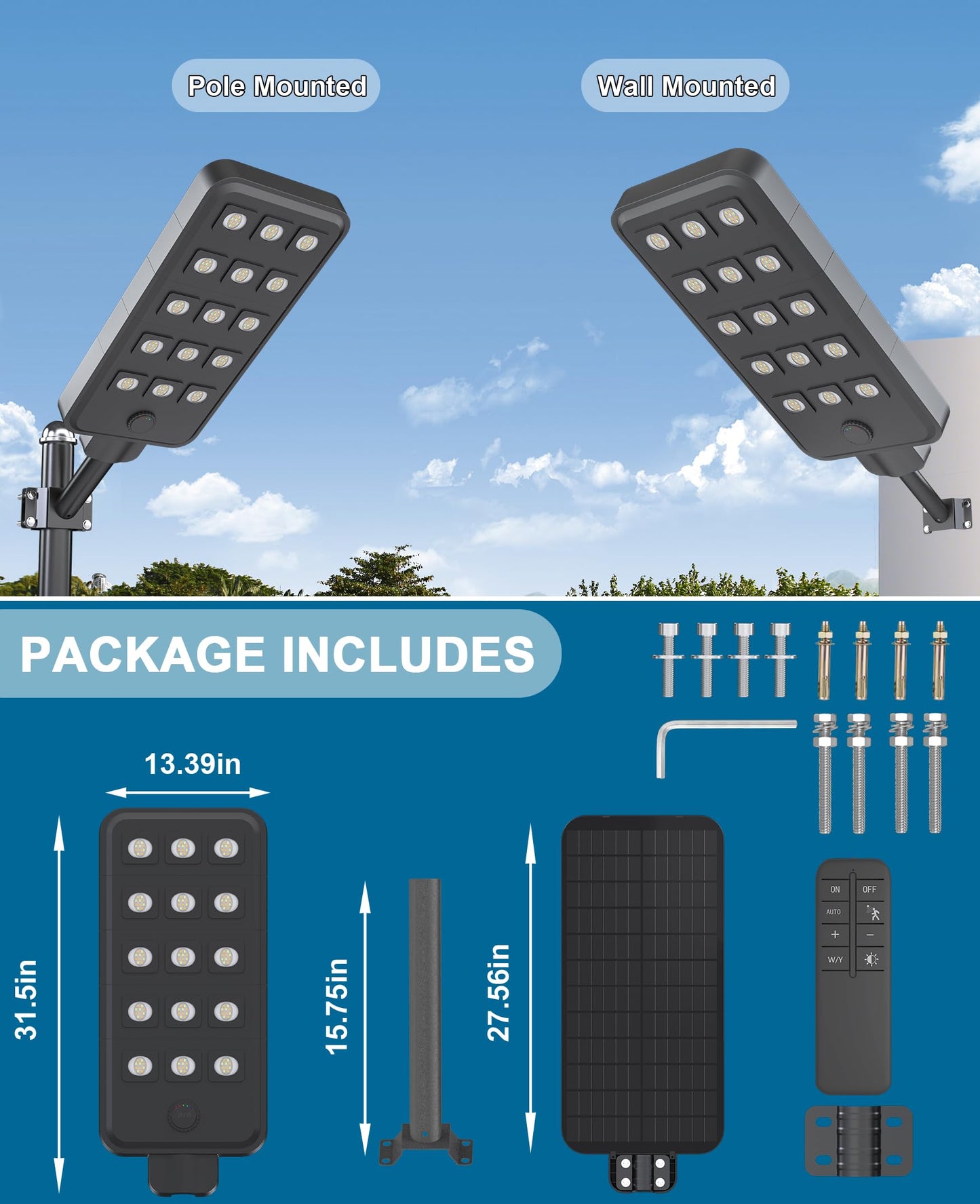 JAYNLT X-15000W Solar Street Lights Outdoor, Ultra-Large 3000K/4000K/6500K Commercial Parking Lot Lights Dusk to Dawn,IP67 Waterproof Solar Power Flood Security Light for Parking Lot,Garage