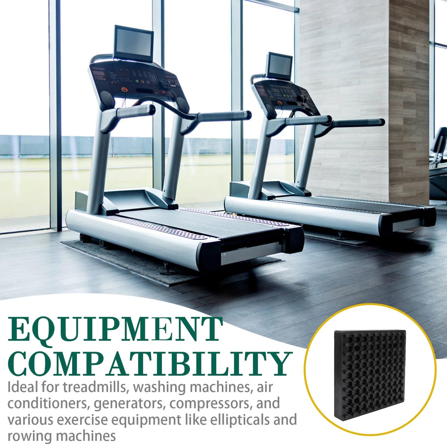 4 Pack Exercise Equipment Mat, Heavy Duty Thick Steel Embedded Rubber Pad, for Treadmills, Washing Machines, dryers, Non Slip Noise Reduction, 4 x 4 x 0.8 Inches