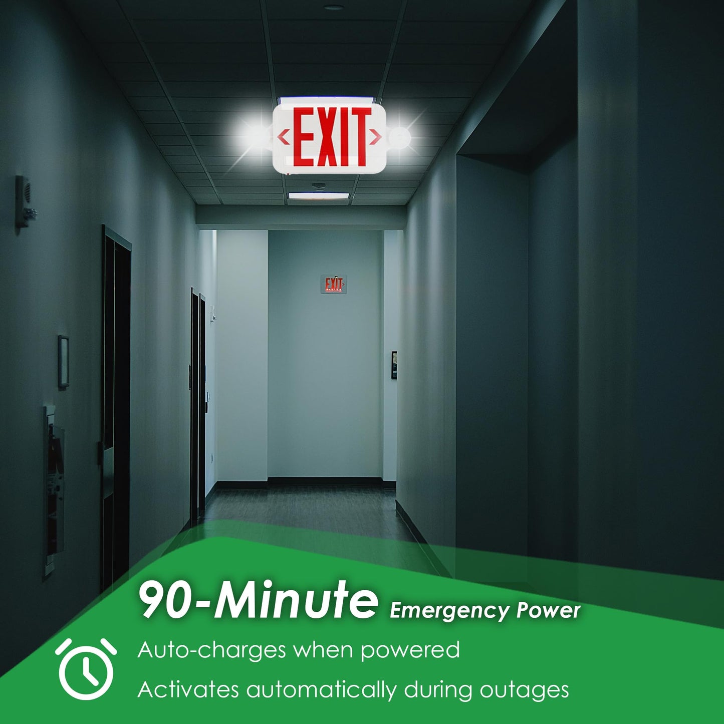 Gruenlich LED Exit Sign Combo with Emergency Lights, Adjustable Heads, Battery Backup, UL 924 Qualified, AC 120-277V, Commercial Emergency Exit Light for Business- 12 Pack