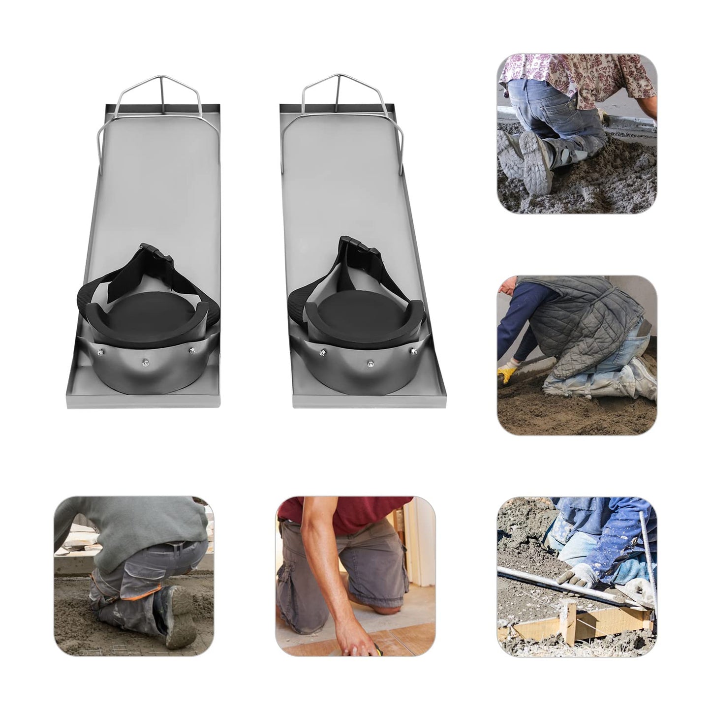 Futchoy 30'' x 8'' Kneeler Board Stainless Steel Kneedboards Concrete Sliders Pair Moving Sliders w/Concrete Knee Pads & Board Straps for Concrete Finishing