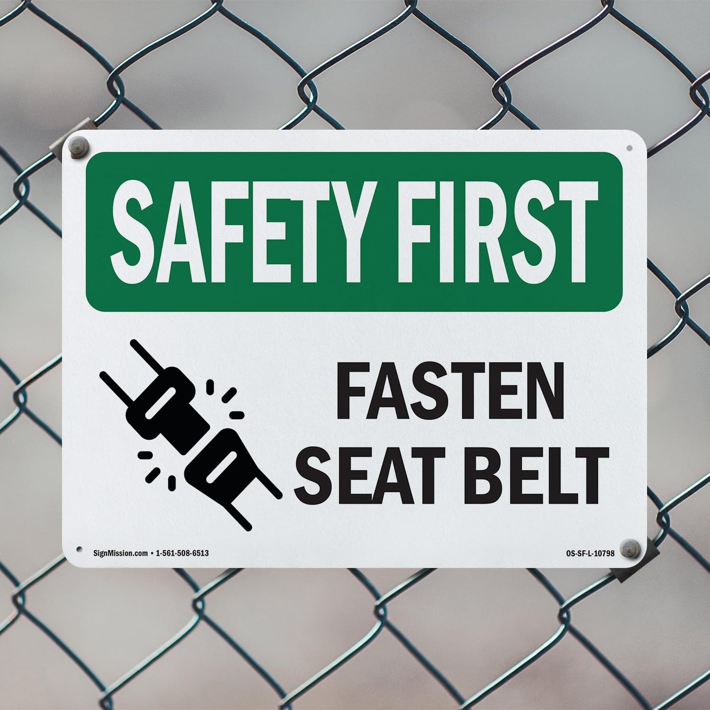 Fasten Seat Belt OSHA SAFETY FIRST Aluminum Sign 18 Inch x 12 Inch - 5 Pack