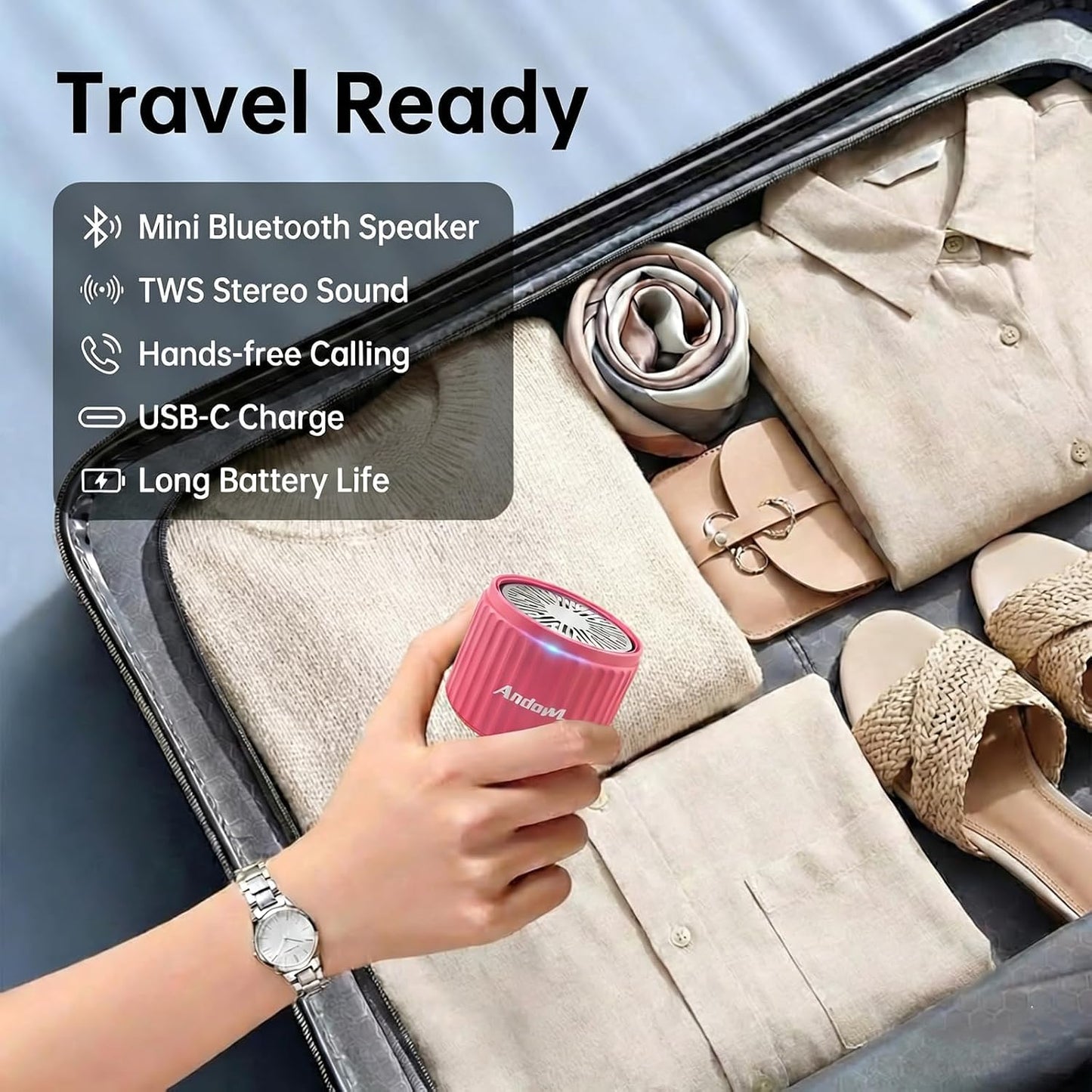 Andowl Mini Bluetooth Speaker, Portable Wireless Speaker with TWS Stereo Pairing, Built-in Mic, Micro SD Card Playback