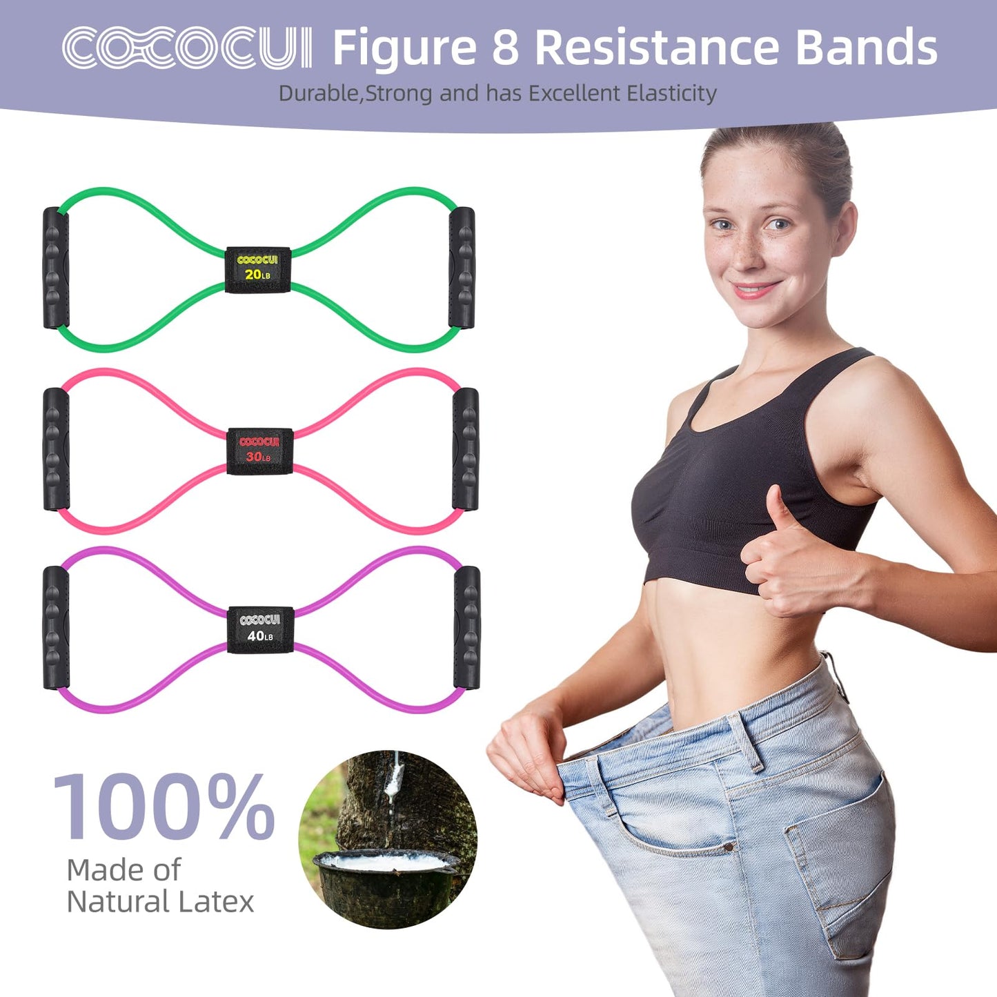 Figure 8 Resistance Bands with Handles for Women Men, Exercise Bands for Back, 8 Shaped Resistance Bands for Arms, Shoulder, Leg Stretching, Physical Therapy, Yoga, Pilates, Home Gym Workout Equipment