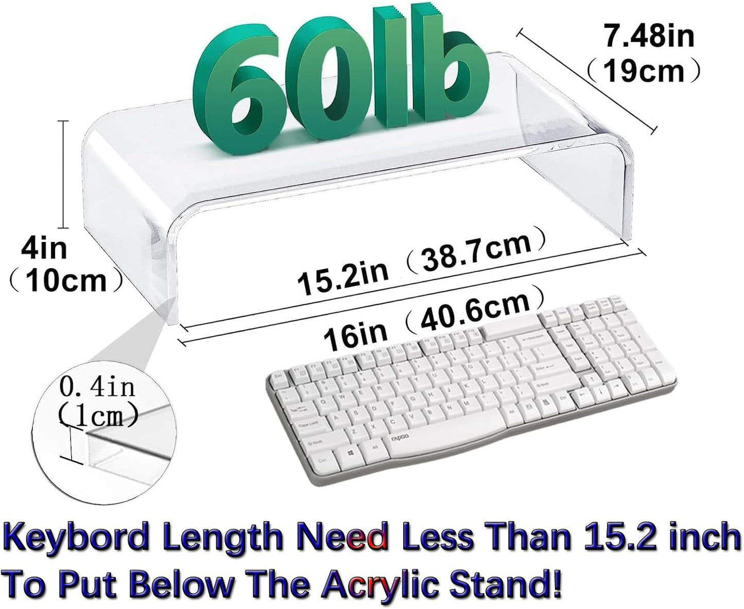 VAOLLO (14"/7.1"/3.6") Clear Monitor Stand Riser, Computer Monitor Stand/Acrylic Monitor Riser for Home Office Laptop