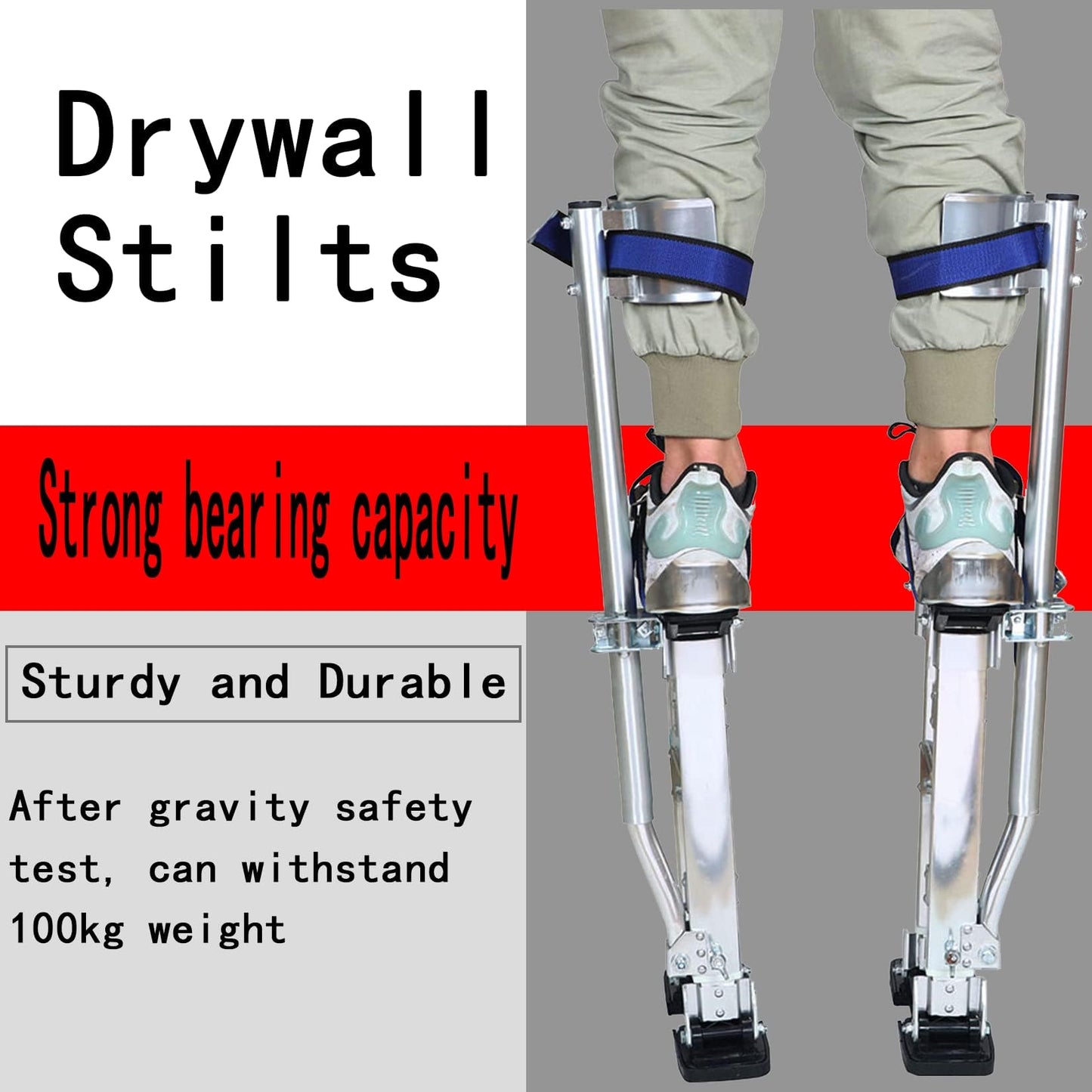 findmall 24-40 Inch Drywall Stilts Grade Adjustable Auminum Tool Stilt for Painting or Cleaning - Silver