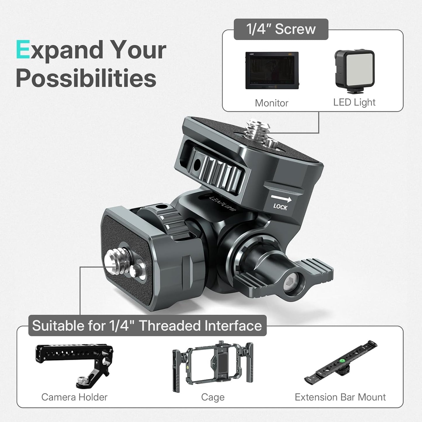 Leaplumin Holder,1/4" 5" 7" 360 &180 Field Monitor Mount Monitor Screw for & Field Monitor Mount Support Swivel Tilt