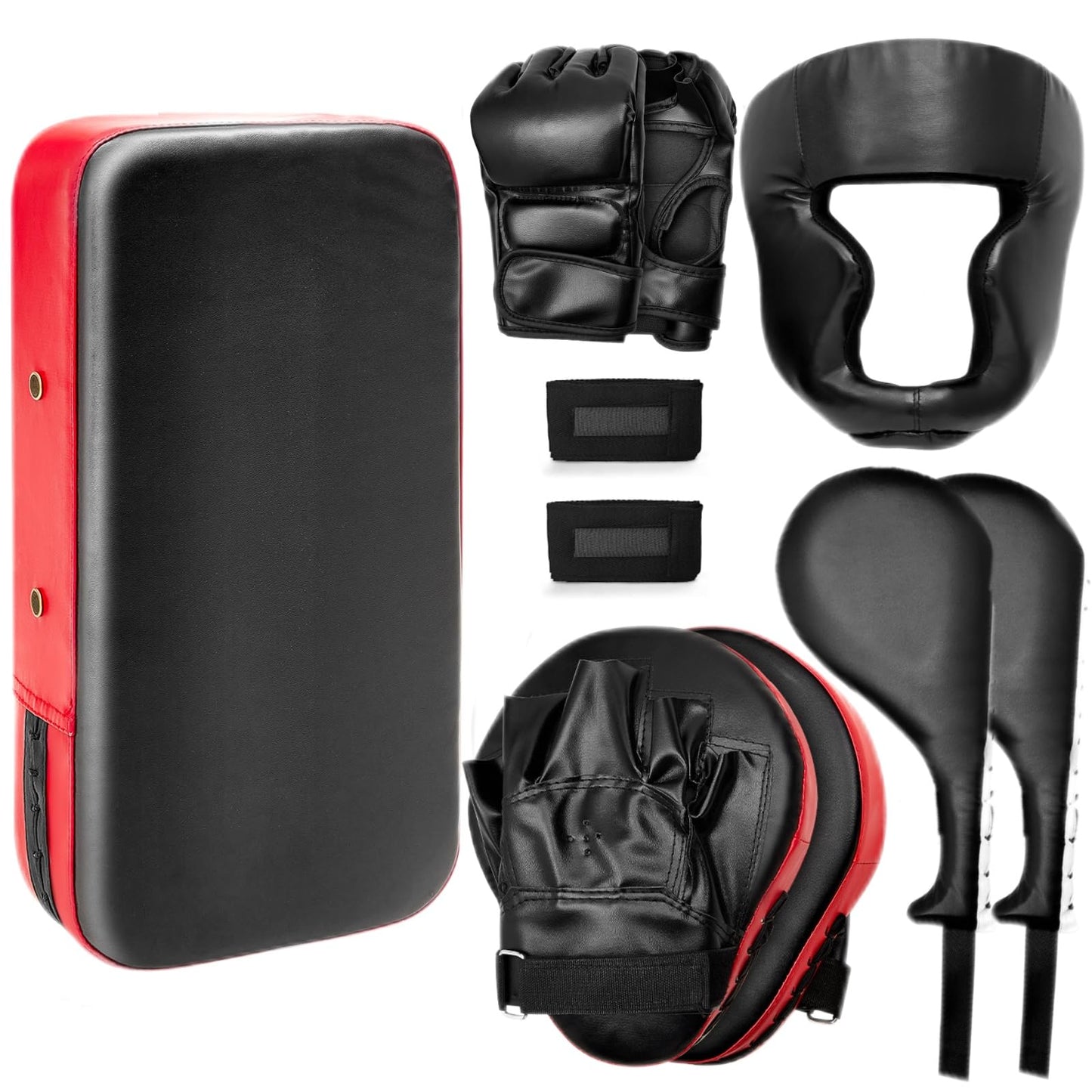 Gemscream 10 In1 Punching Mitts Kick Pad Set Taekwondo Pads Boxing Mitts Focus Pads Boxing Gloves Safety Head Guard Wrist Band for Kickboxing, Karate, Muay Thai, MMA Training(Black)