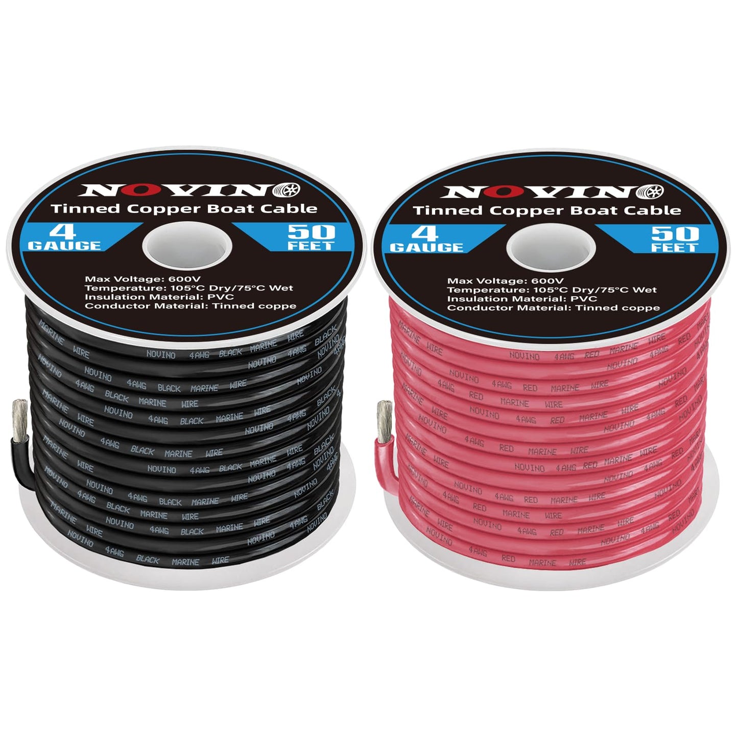 4 Gauge Marine Wire Include 4AWG 50FT Red & 50FT Black,4 Gauge Marine Grade Wire Tinned Copper Electrical Cable for Boat Automotive Speaker Battery Lighting Solar Panel Outdoor